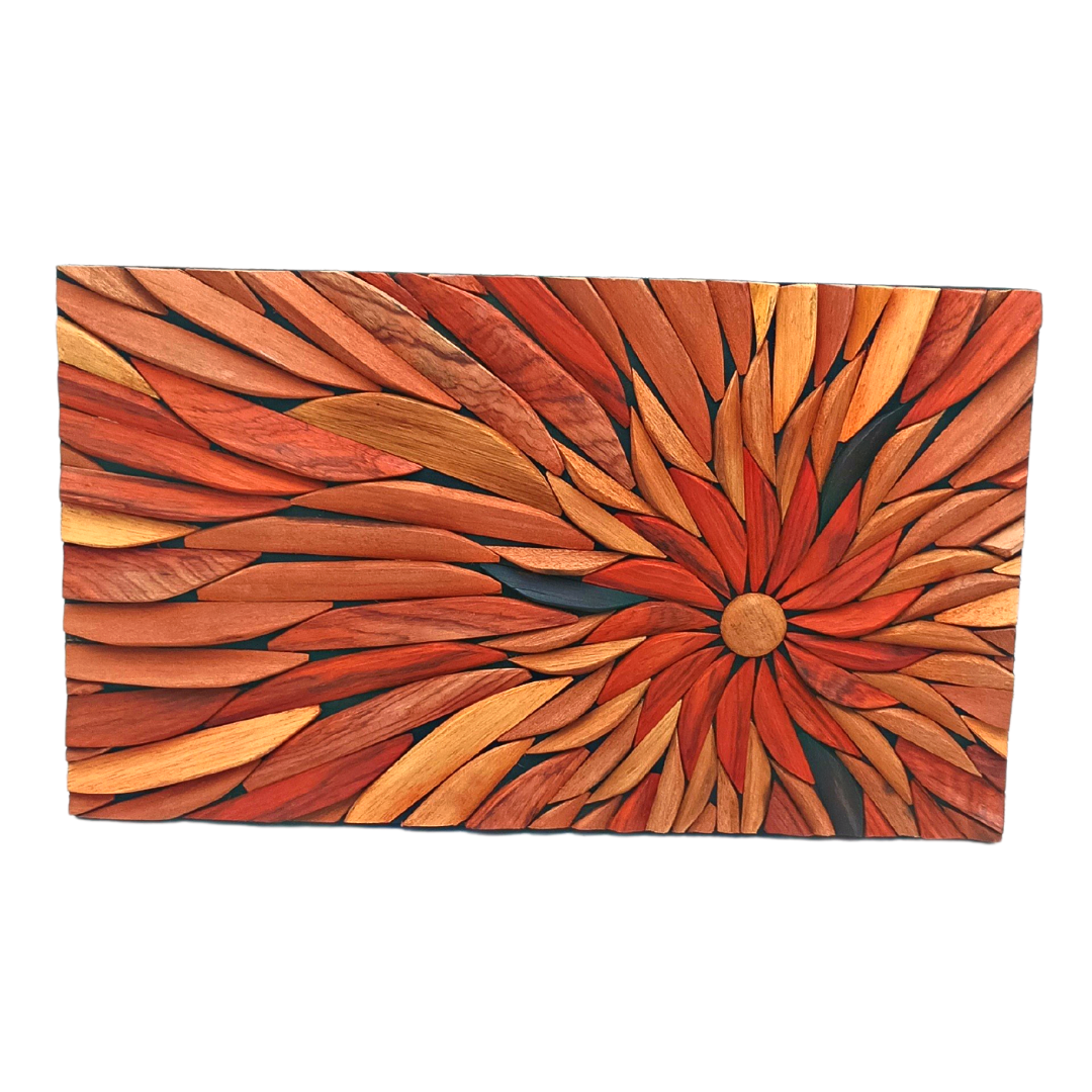 Tableau rectangle motif soleil en bois sculpté