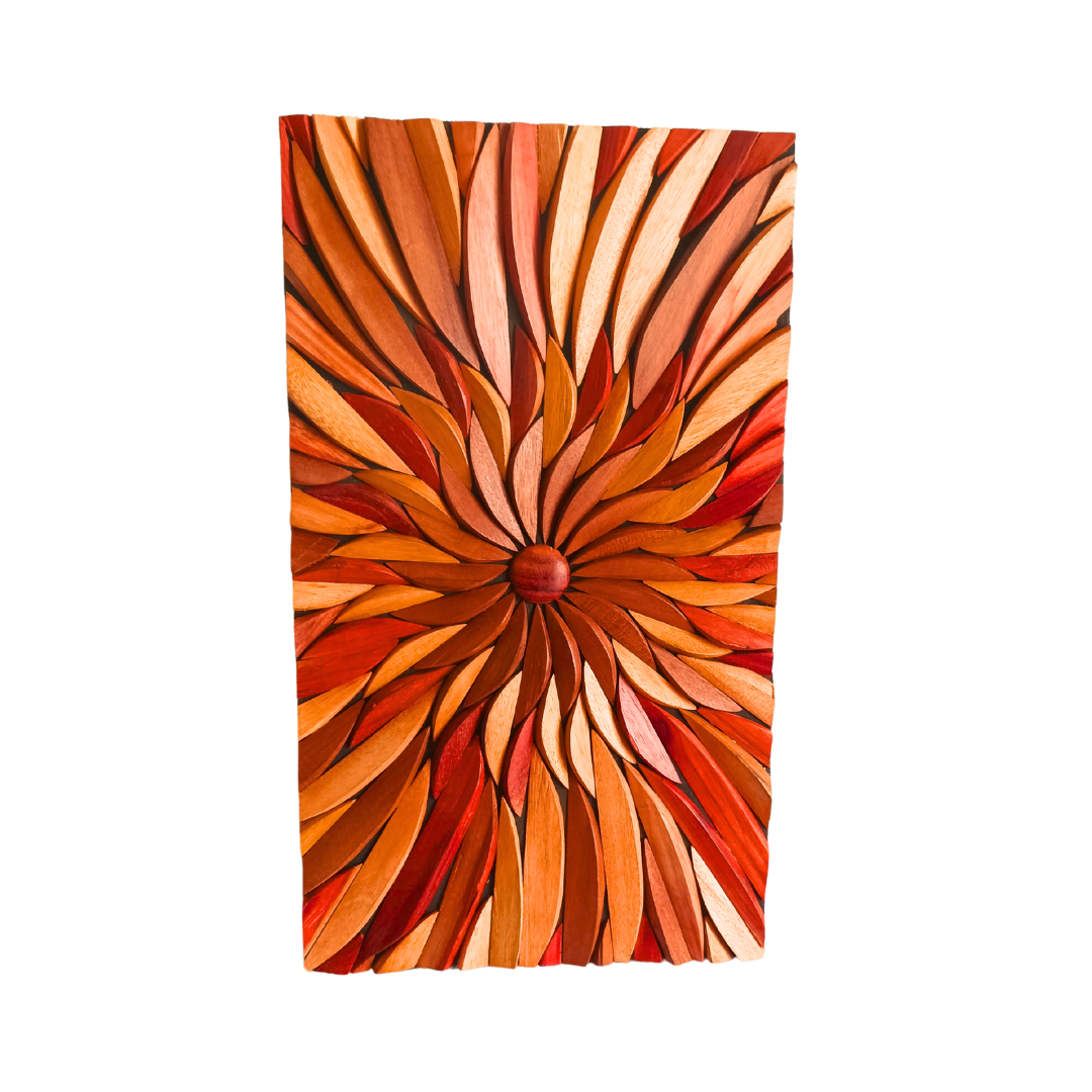Tableau rectangle en bois sculpté motif soleil